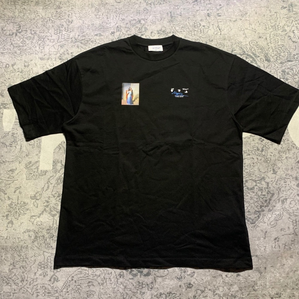 Off-White The Kiss Graphic T-Shirt Mens XL Black Excellent Hayez Arrow Logo